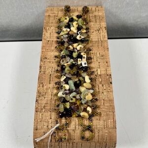 Handcrafted Multicolor Mixed Gems and Seed Bead Bracelet 1.5" Wide